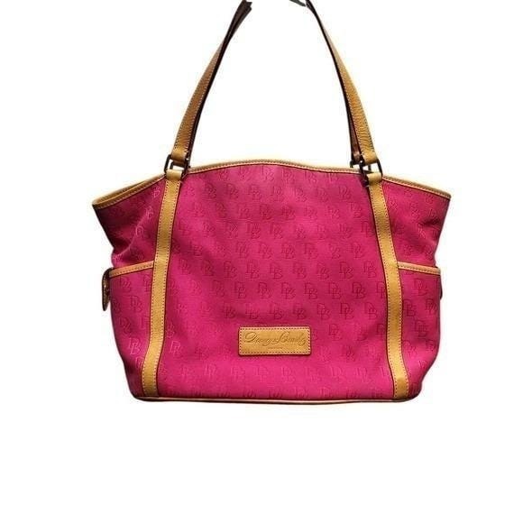 Dooney & Bourke Handbags - Dooney & Bourke Pink Monogram Jacquard Leather Trim Shoulder Bag Tote